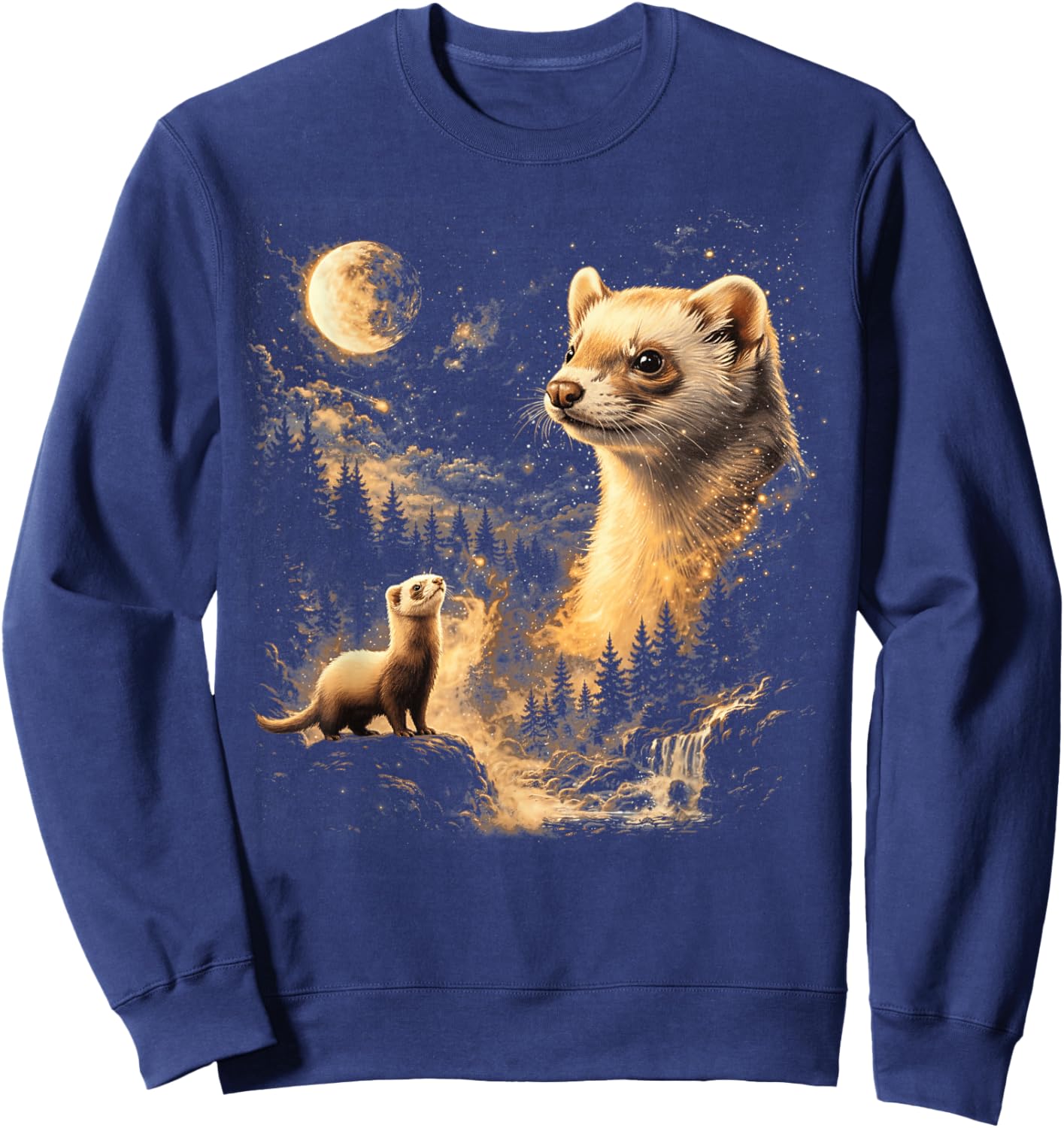 Ferret Howling to The Moon Vintage 90s Retro Animal Sweatshirt - Sweatshirt | Navy