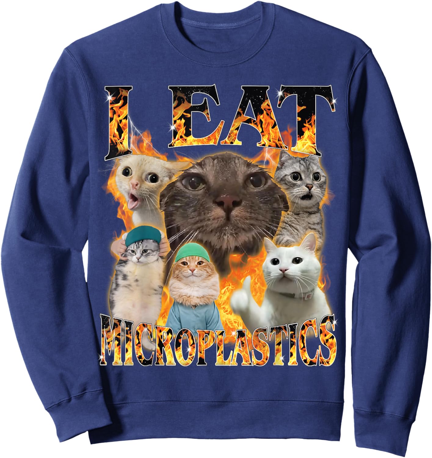 I Eat Microplastics Funny Cat Meme Bootleg Men Women Sweatshirt - Sweatshirt | Navy