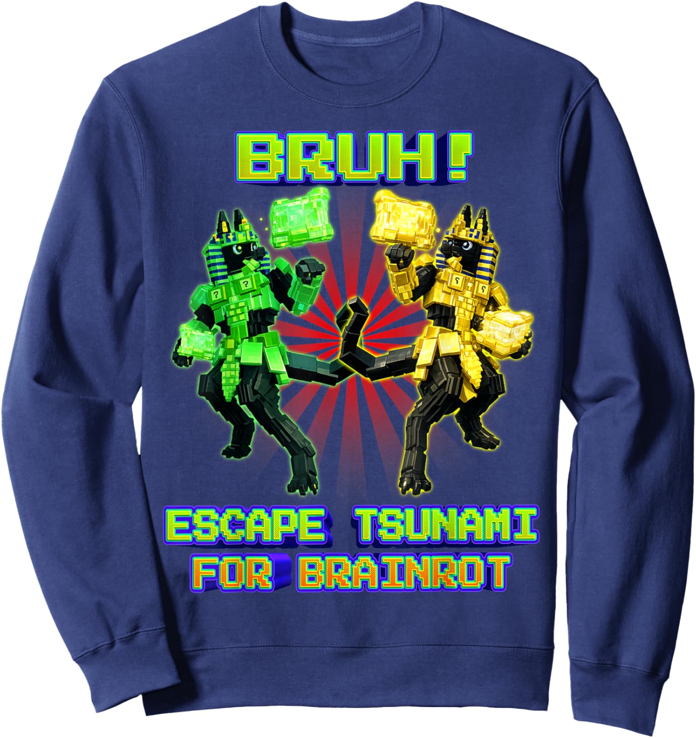 Bruh Anububu Tsunami Brainrot for Boys Kids Teens Sweatshirt - Sweatshirt | Navy