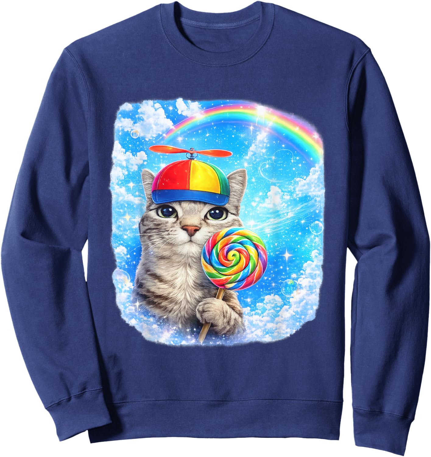 Funny Cat Dreamcore | Funny Silly Kitten Brainrot Meme Sweatshirt - Sweatshirt | Navy