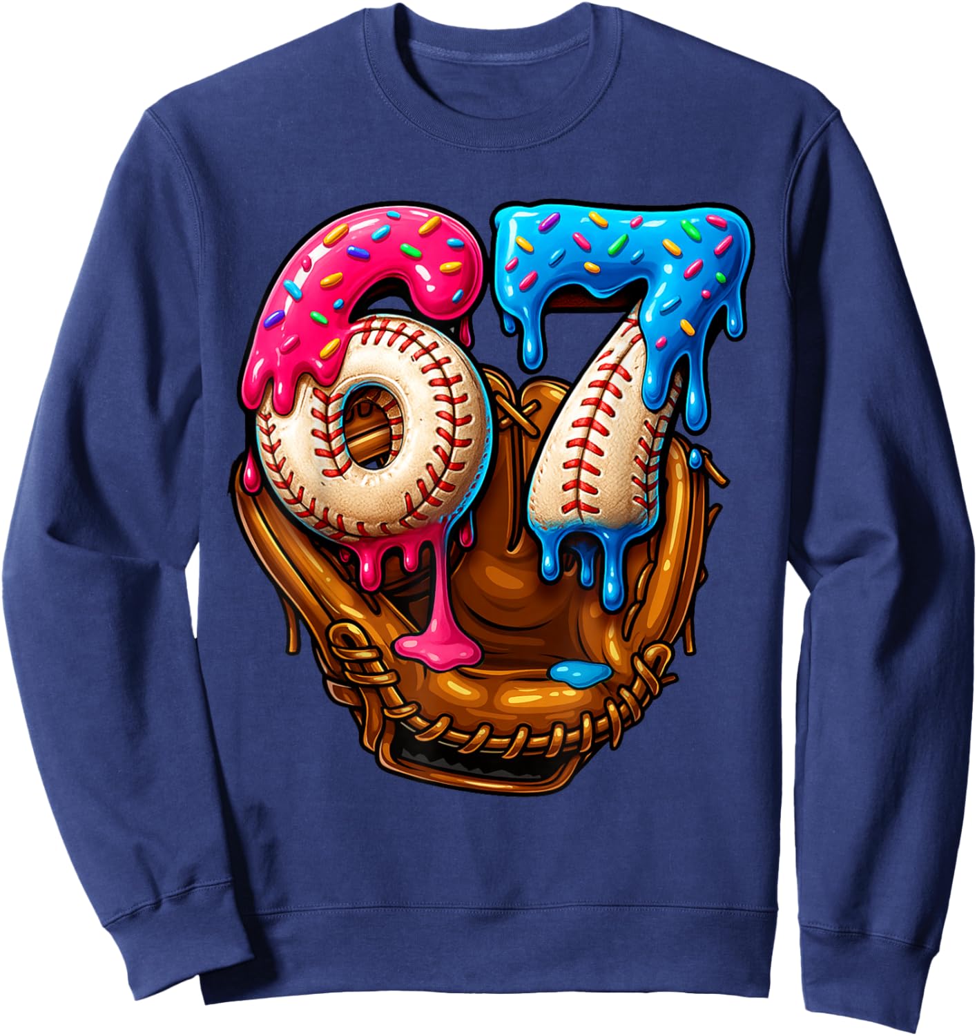 Baseball Drip Ice Cream Number 67 Player Or 67th Birthday Sweatshirt - Sweatshirt | Navy