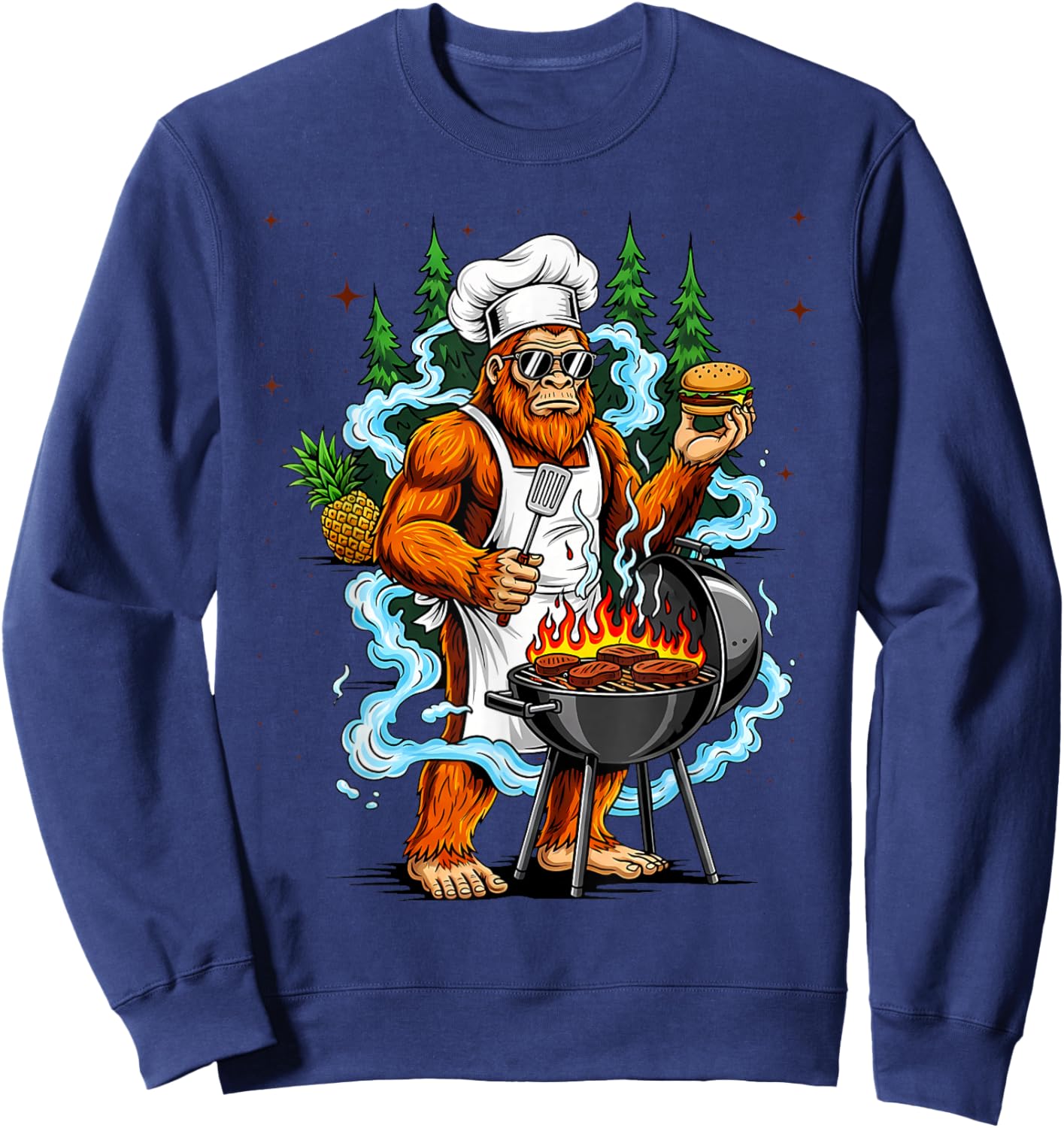 BBQ Master Bigfoot Chef Grill Cooking Barbecue Dad Funny Sweatshirt - Sweatshirt | Navy