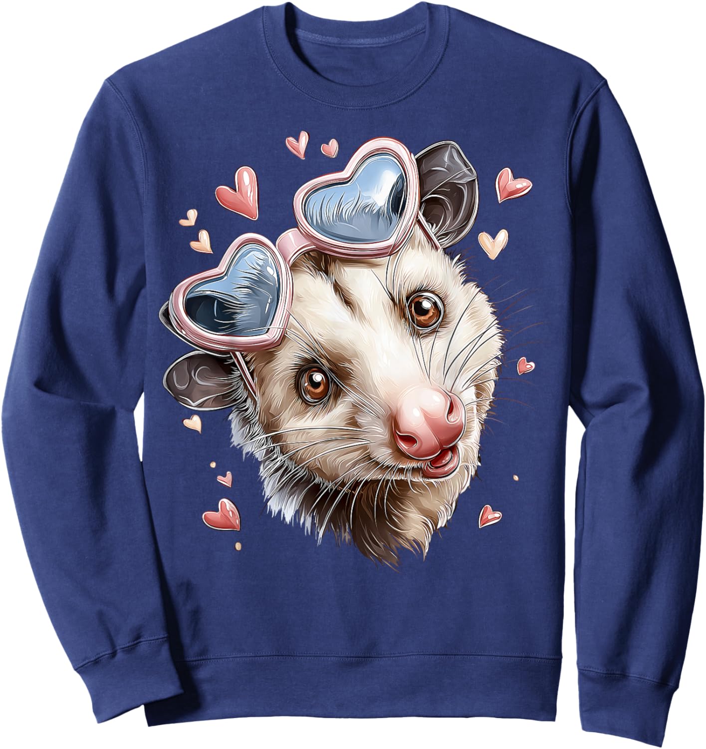 Opossum Possum Valentine's Day Heart Sunglasses Sweatshirt - Sweatshirt | Navy