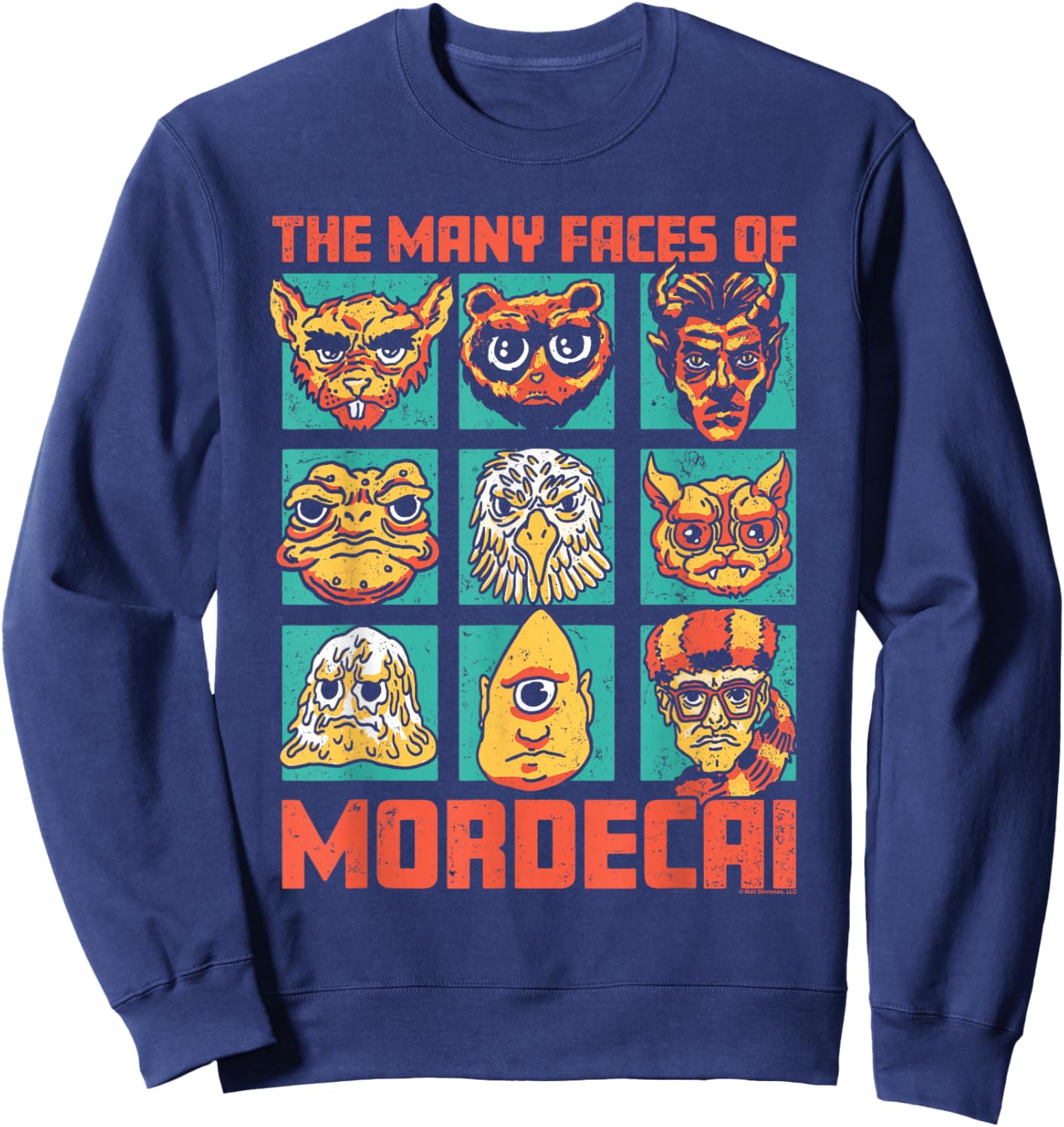 DCC Many Faces of Mordecai Grid Funny Gamer Series Book Sweatshirt - Sweatshirt | Navy