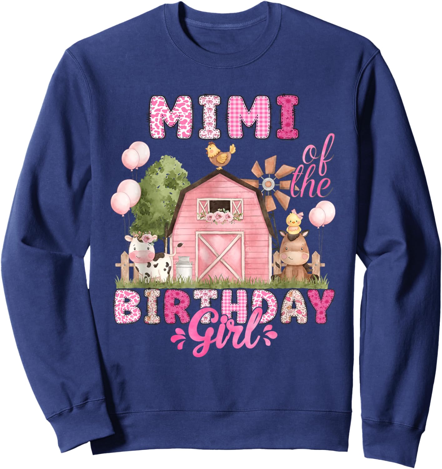 Mimi of The Birthday Girl 1St Bday Cow Farm Family Sweatshirt - Sweatshirt | Navy