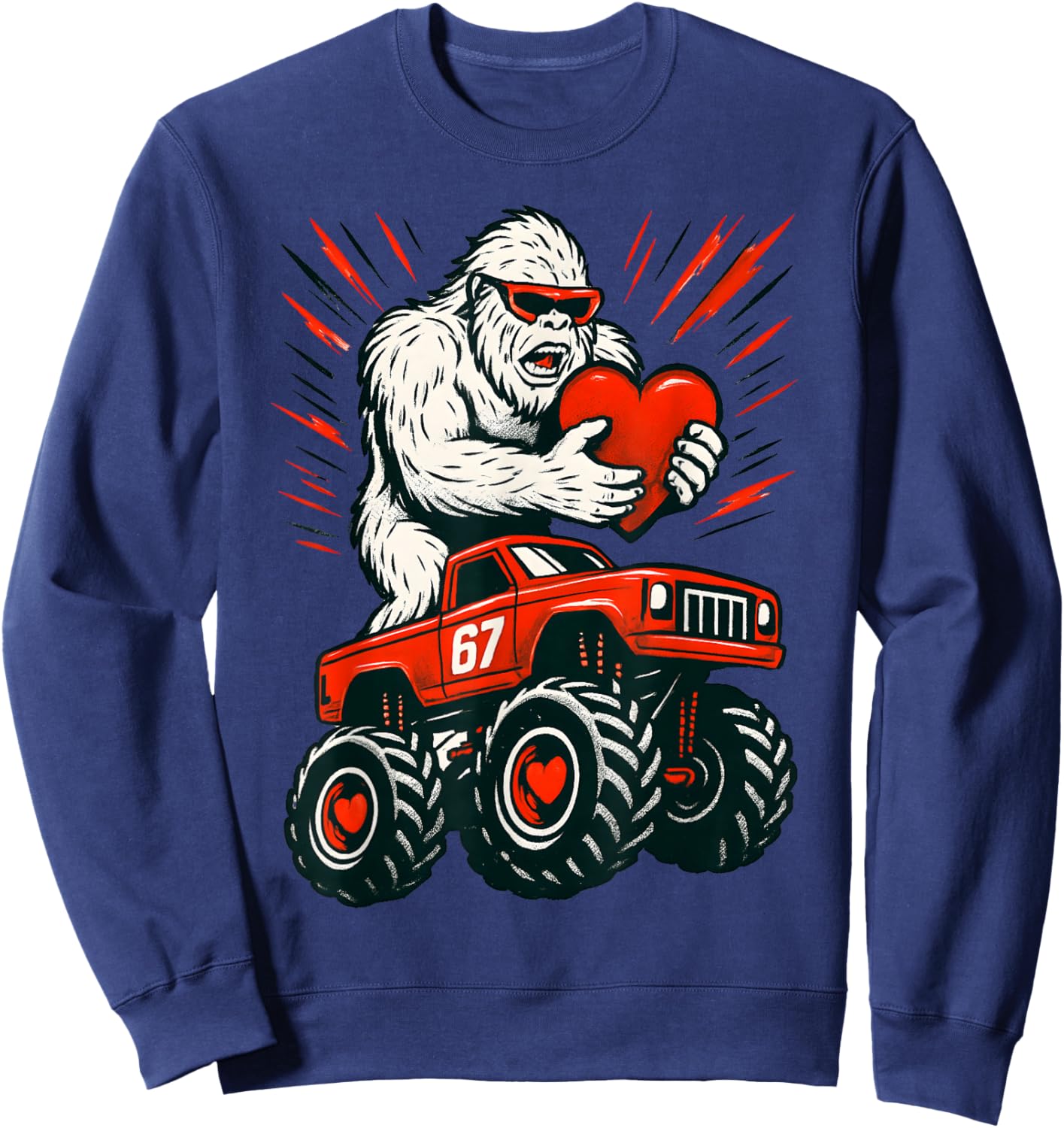 Valentines Day Bigfoot Sasquatch Riding Truck Funny Boys Sweatshirt - Sweatshirt | Navy