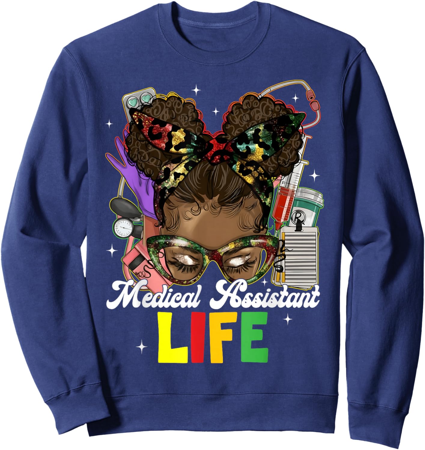 Medical Assistant Black History Messy Afro Girl Women Kid Sweatshirt - Sweatshirt | Navy