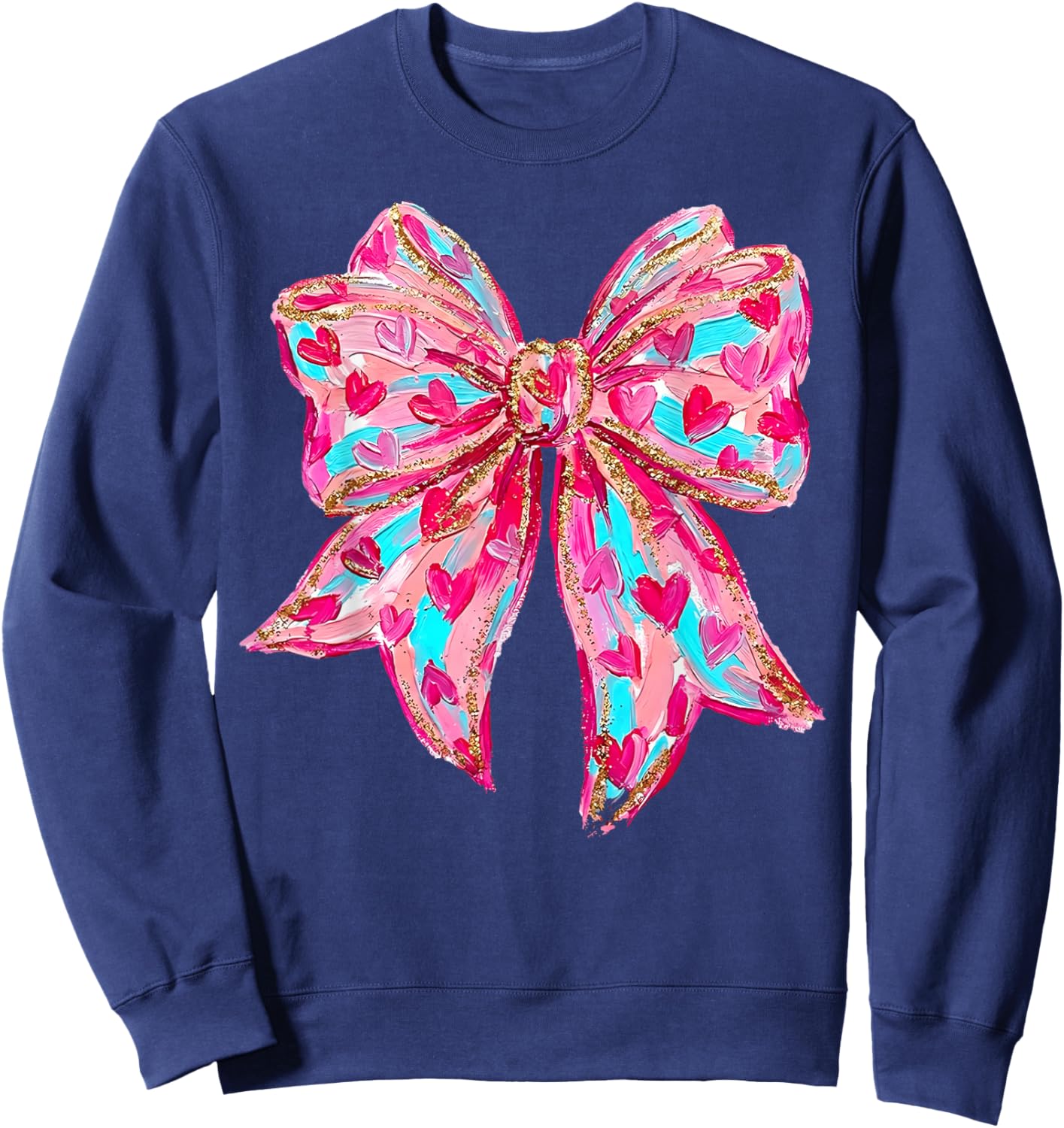 Coquette Bow Valentine's Day Girl Woman Cute Heart Love Gift Sweatshirt - Sweatshirt | Navy