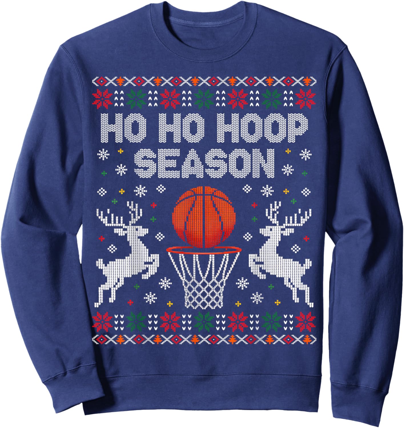 Basketball Christmas Ugly Sweater Ho Ho Hoop Season Dunk Sweatshirt - Sweatshirt | Navy