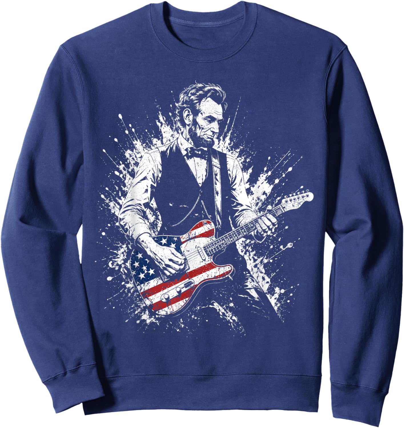 Retro Vintage Abraham Lincoln Abe Lincoln Playing Guitar Men Sweatshirt - Sweatshirt | Navy
