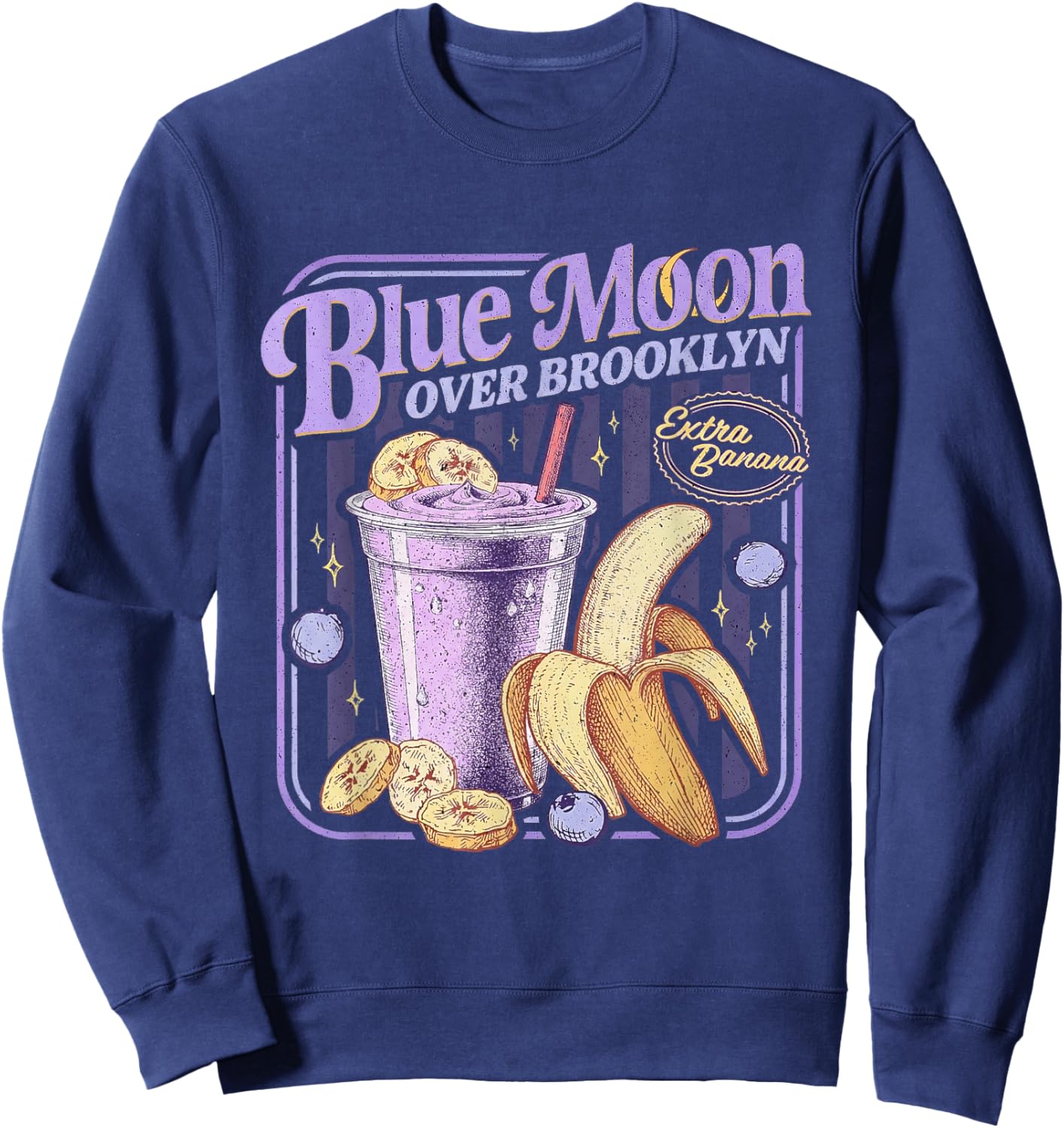 Retro 80s Diner Blue Moon Over Brooklyn Extra Banana Lover Sweatshirt - Sweatshirt | Navy