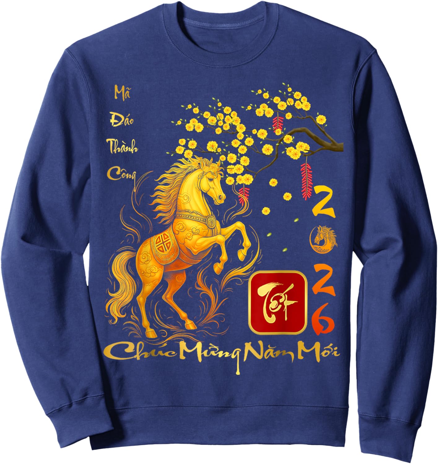 Peach Blossom Vietnamese Lunar New Year Horse 2026 Chinese Sweatshirt - Sweatshirt | Navy
