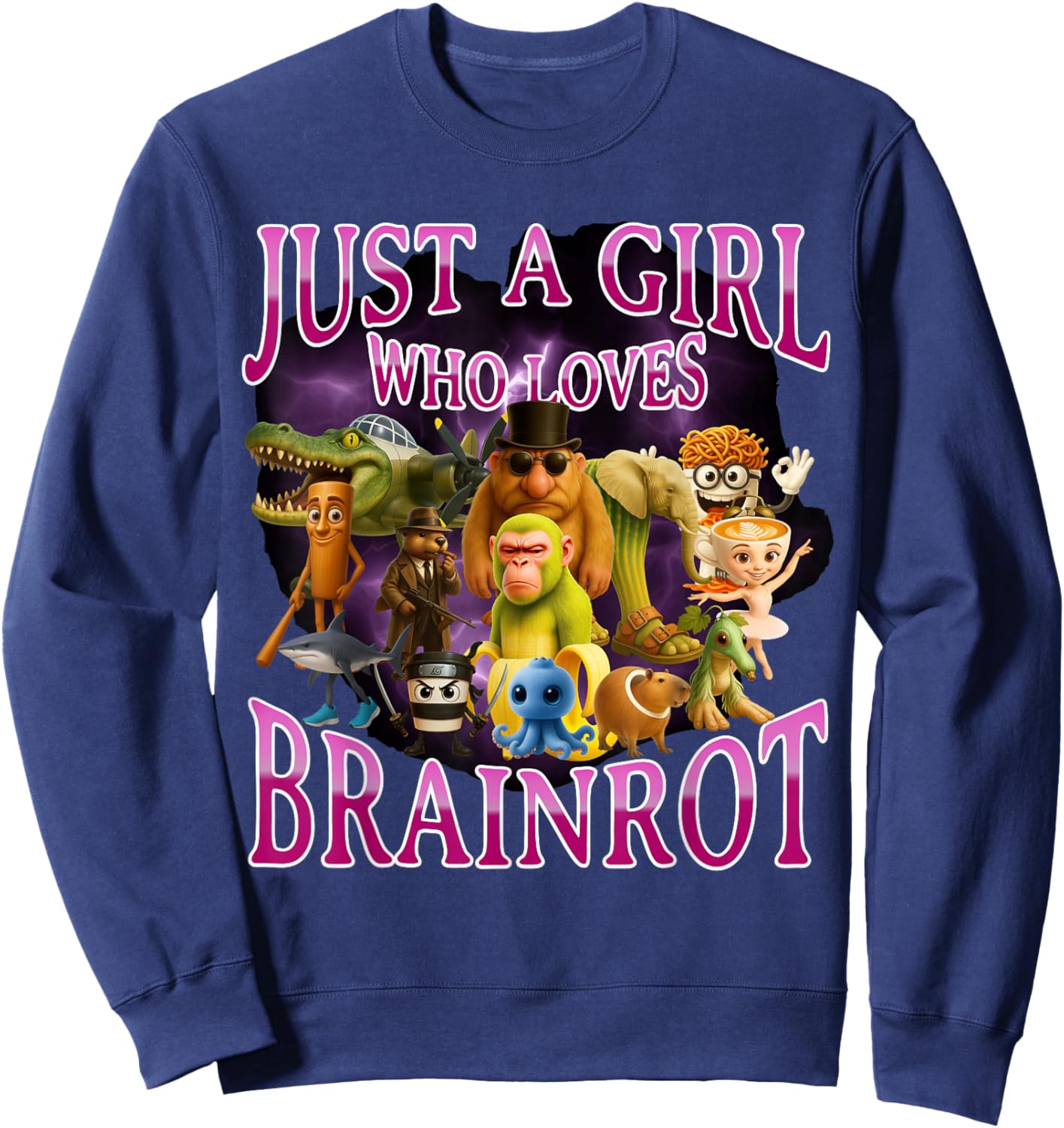 Italian Brainrot Lover Girl Funny Meme Internet Humor Sweatshirt - Sweatshirt | Navy