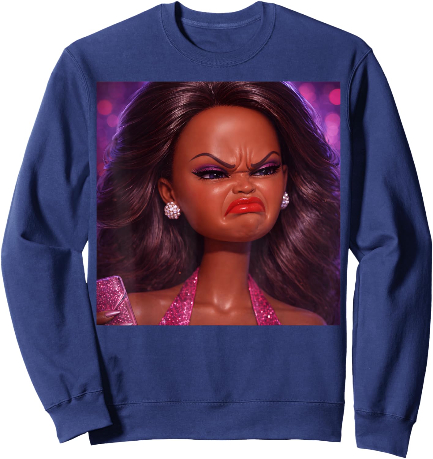 Angry Disgusted Black Doll Face Meme Reaction Meme Funny Sweatshirt - Sweatshirt | Navy