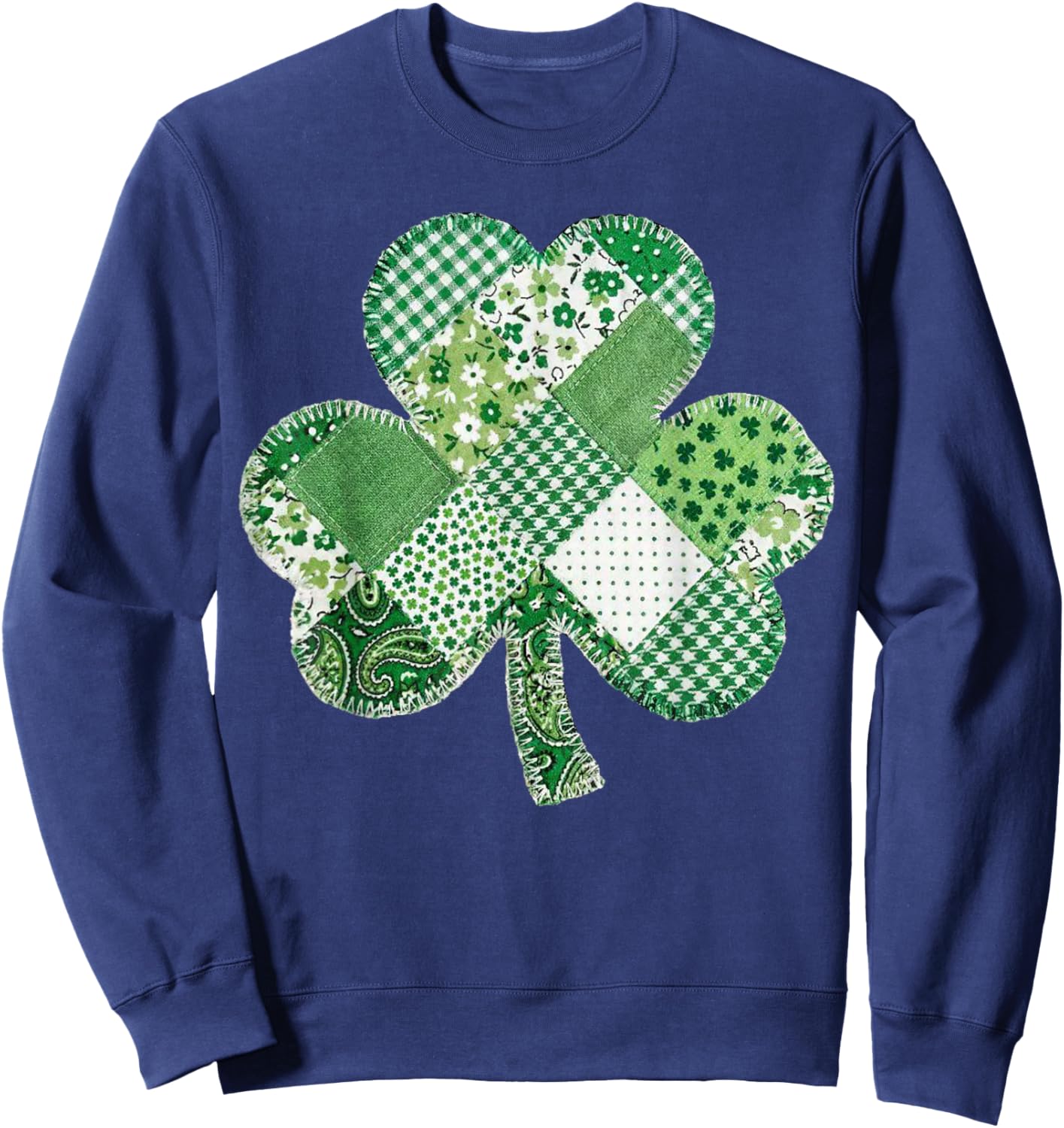 St Patrick's Day Patchwork Shamrock Clover Lucky Vintage Sweatshirt - Sweatshirt | Navy