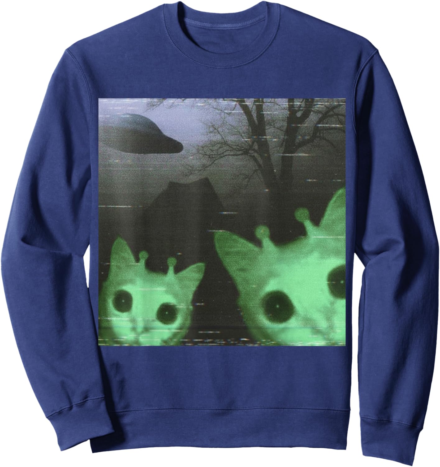Alien Cats UFO Funny Creepy Cat Meme Gifts Women Kid Sweatshirt - Sweatshirt | Navy