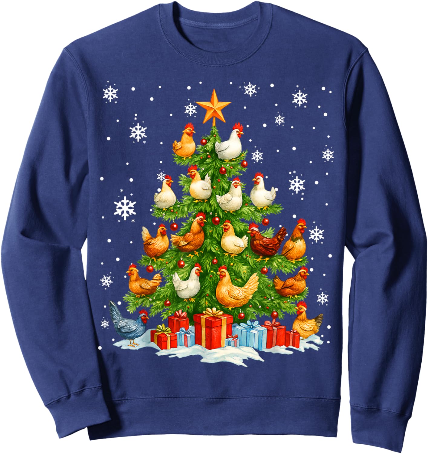 Merry Christmas Pajamas Chickens Christmas Tree Lights Kids Sweatshirt - Sweatshirt | Navy