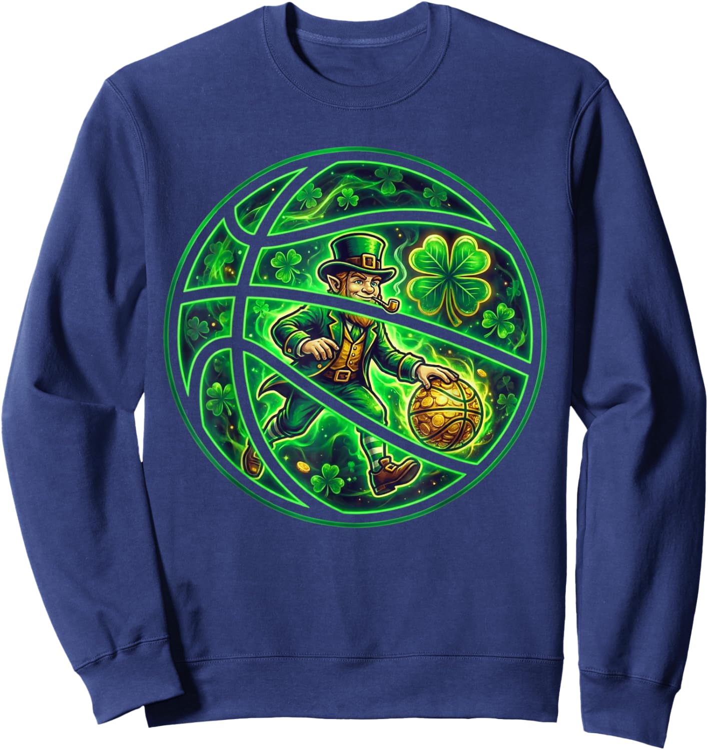 Basketball Shamrock Lucky Irish St Patrick's Day Girls Boys Sweatshirt - Sweatshirt | Navy