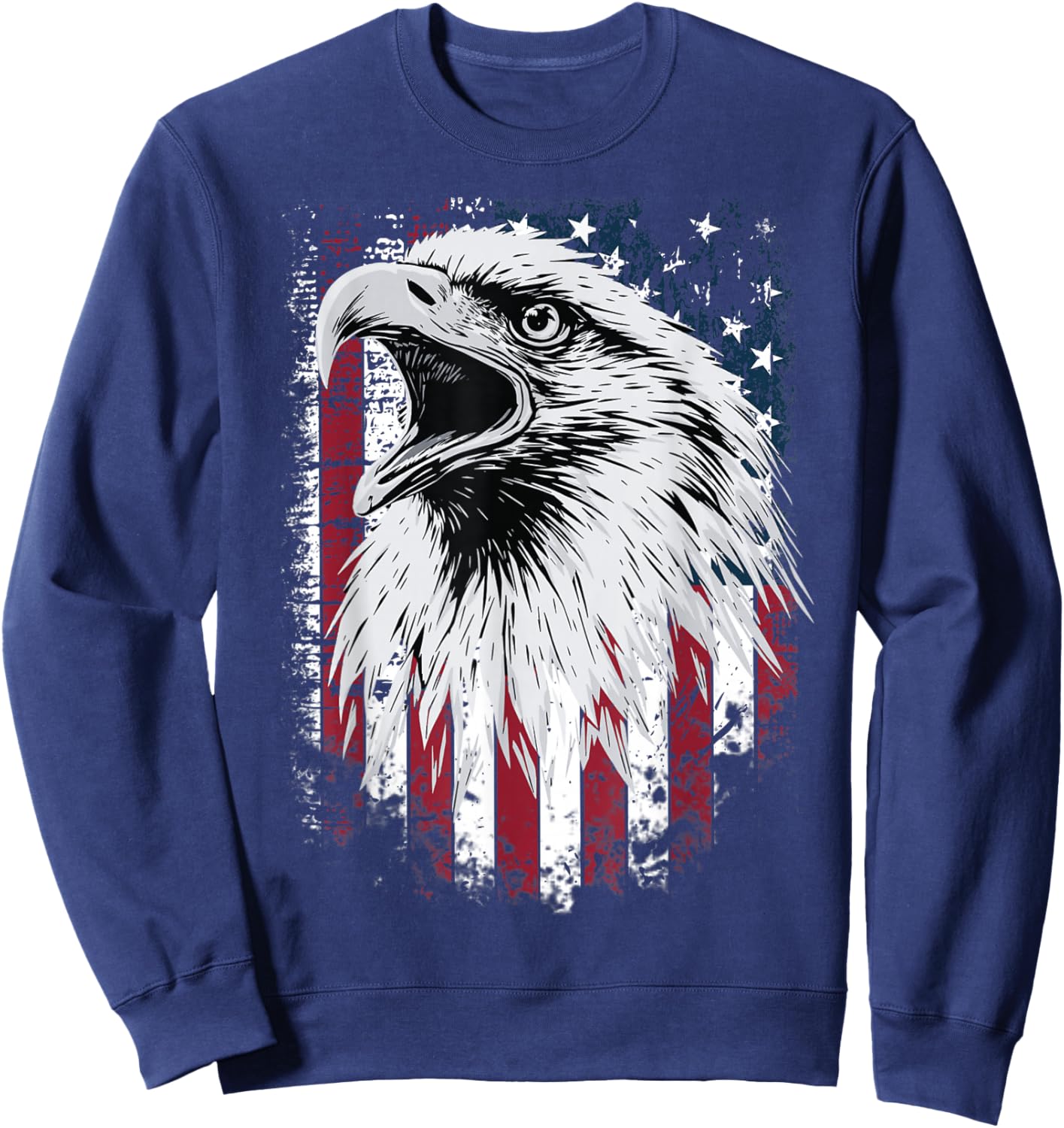 Cool Bald Eagle Vintage American Flag Patriotic Sweatshirt - Sweatshirt | Navy
