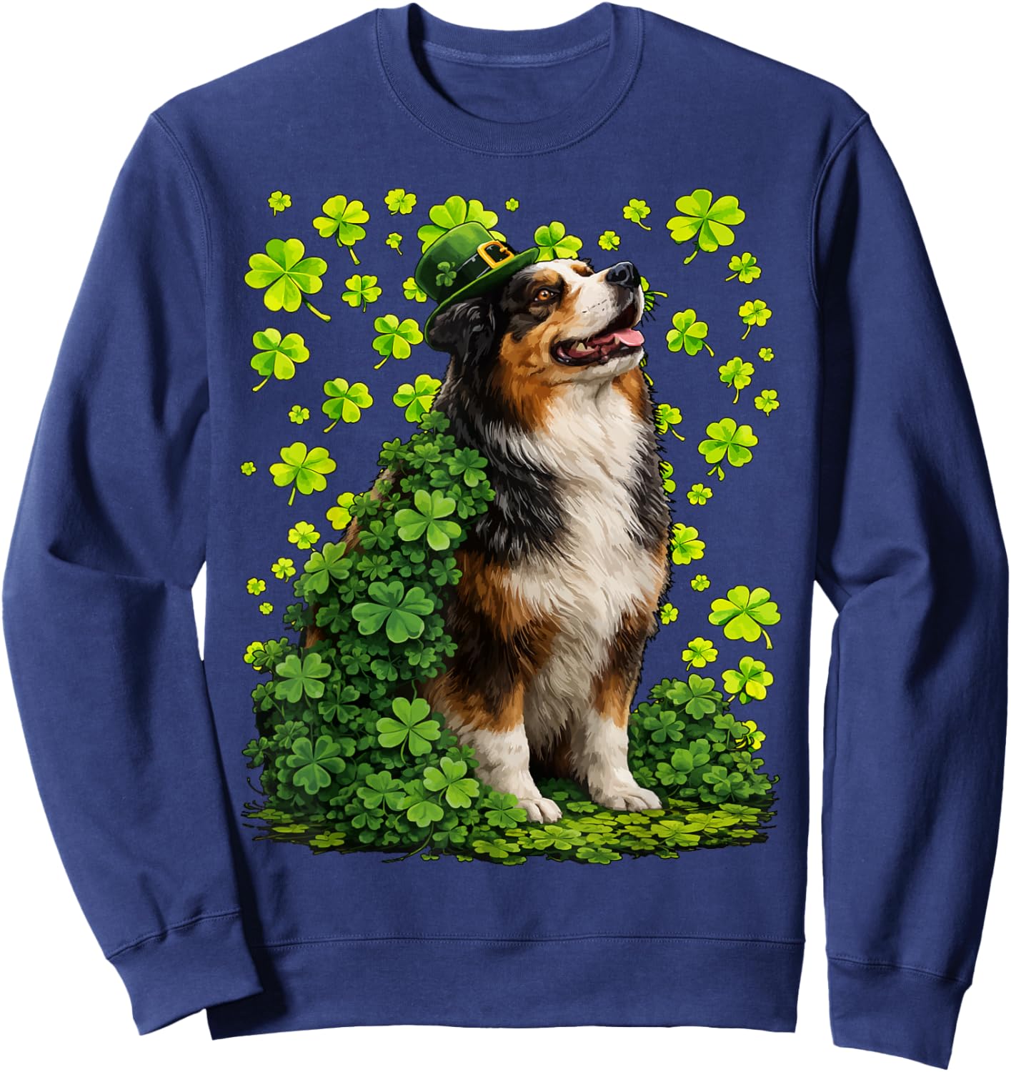 Lucky Australian Shepherd with Shamrocks St Patricks Day Dog Sweatshirt - Sweatshirt | Navy