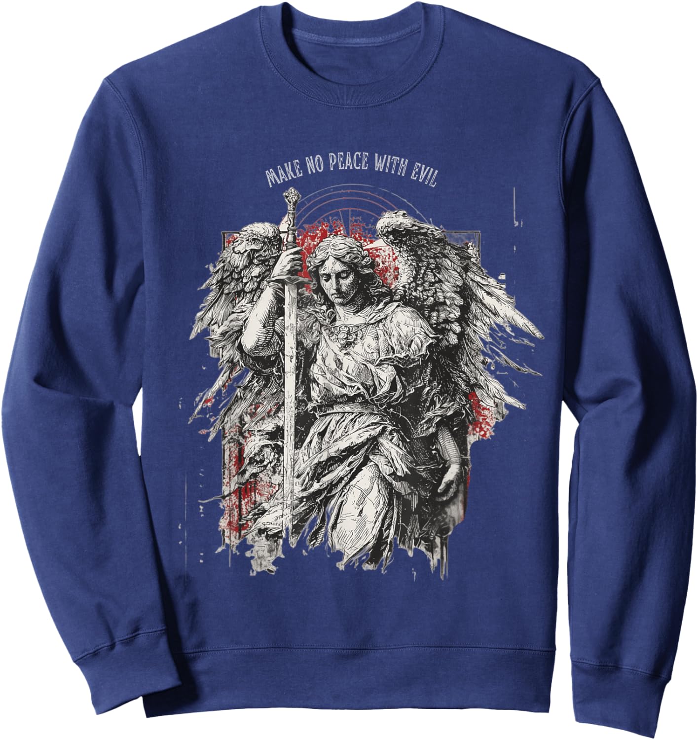 Archangel Michael Make no Peace with Evil | Gothic Christian Sweatshirt - Sweatshirt | Navy