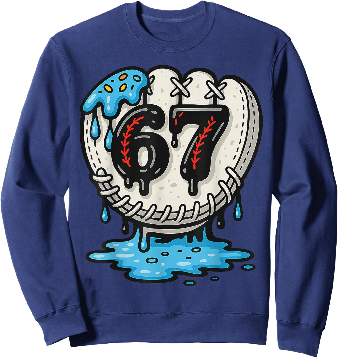 67 Ice Cream Drip Funny Six Seven Baseball Sweatshirt - Sweatshirt | Navy