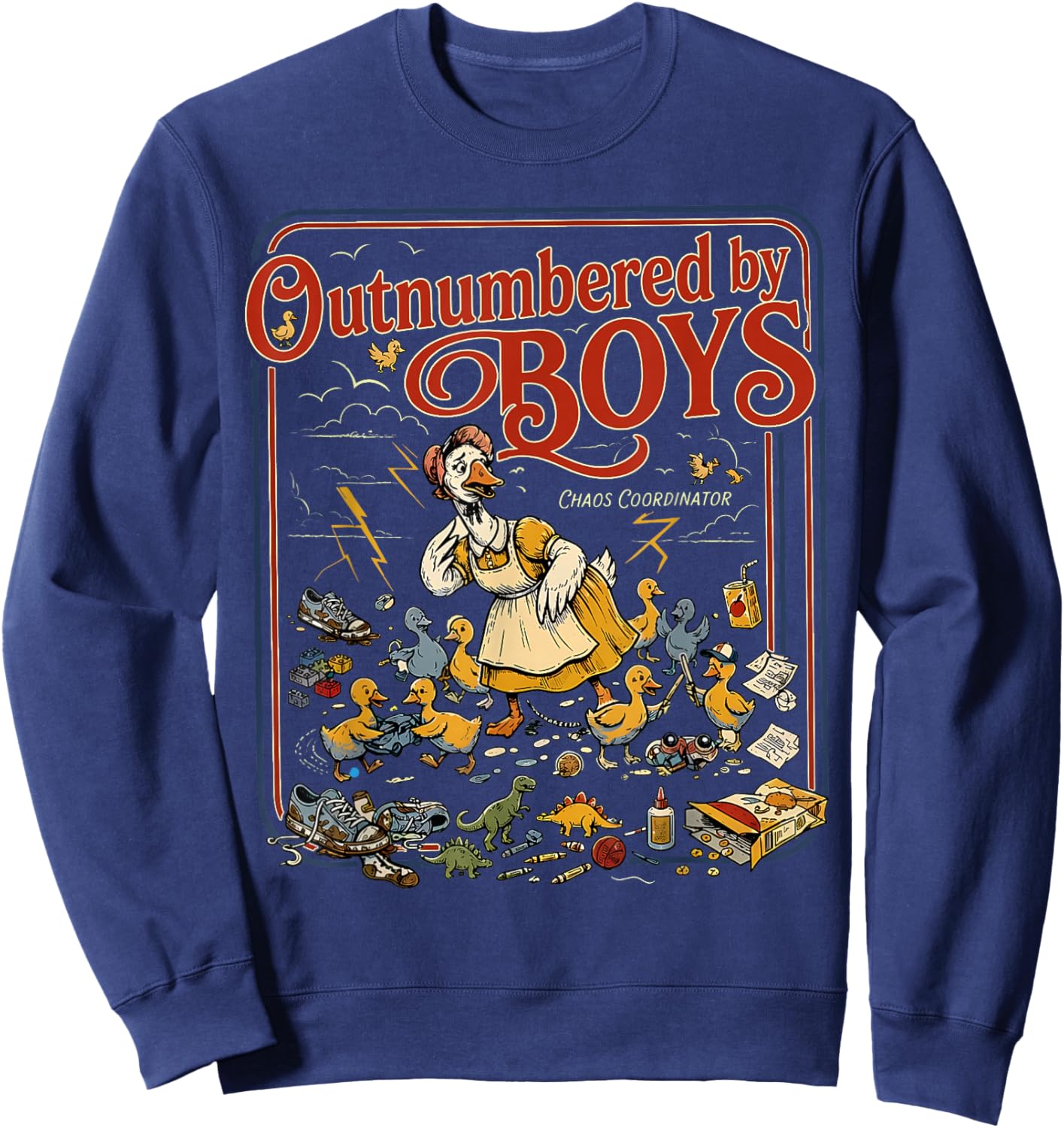 Outnumbered By Boys Goose Funny Boy Mom Life Meme Sweatshirt - Sweatshirt | Navy