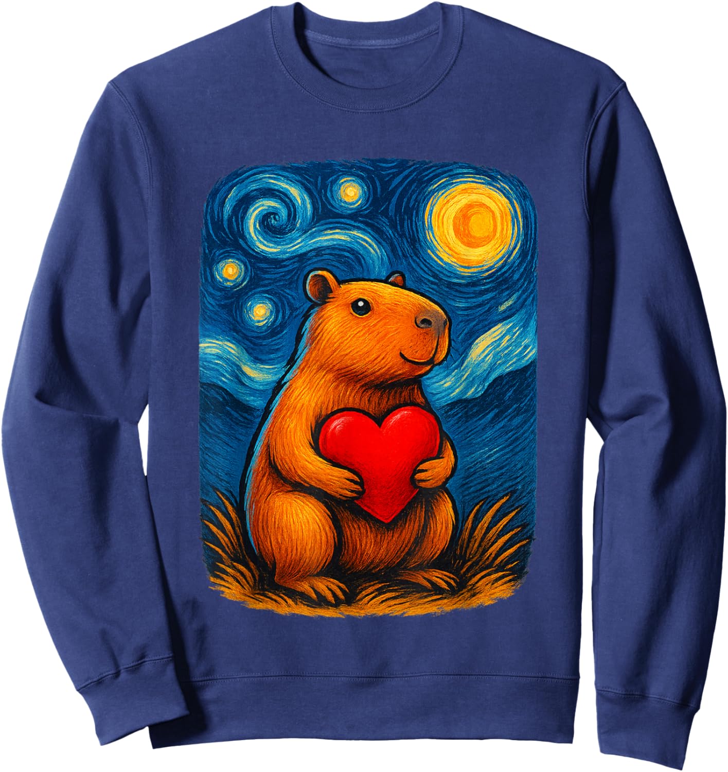 Capybara Starry Night Sasquatch Valentines Day Sweatshirt - Sweatshirt | Navy