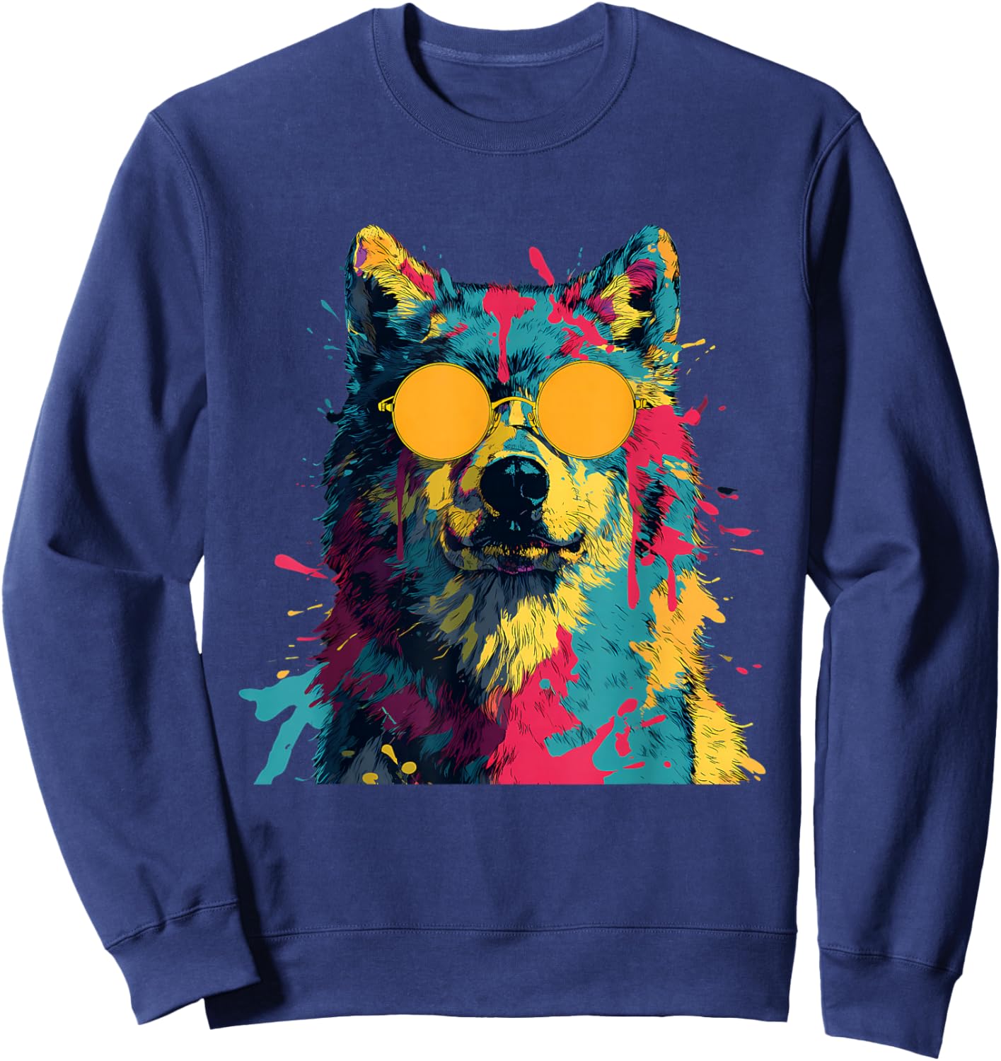 Wolf Sunglasses Animal Graphic Wildlife Colorful Wolf Lover Sweatshirt - Sweatshirt | Navy