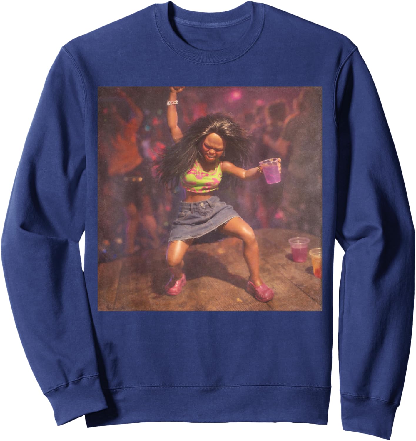 Funny Black Doll Party Meme Sweatshirt - Sweatshirt | Navy