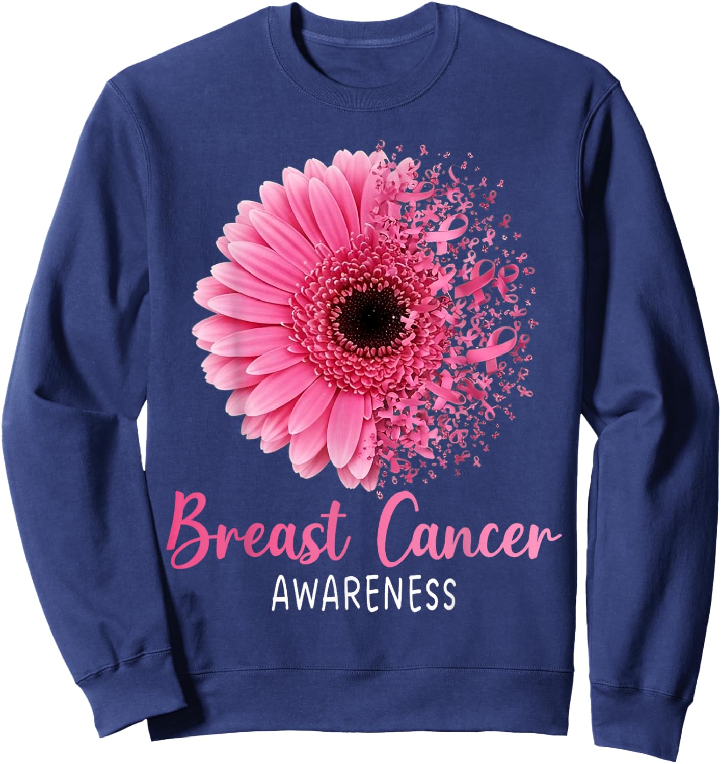 Sunflower Breast Cancer Awareness Pink Ribbon Girl Sweatshirt - Sweatshirt | Navy