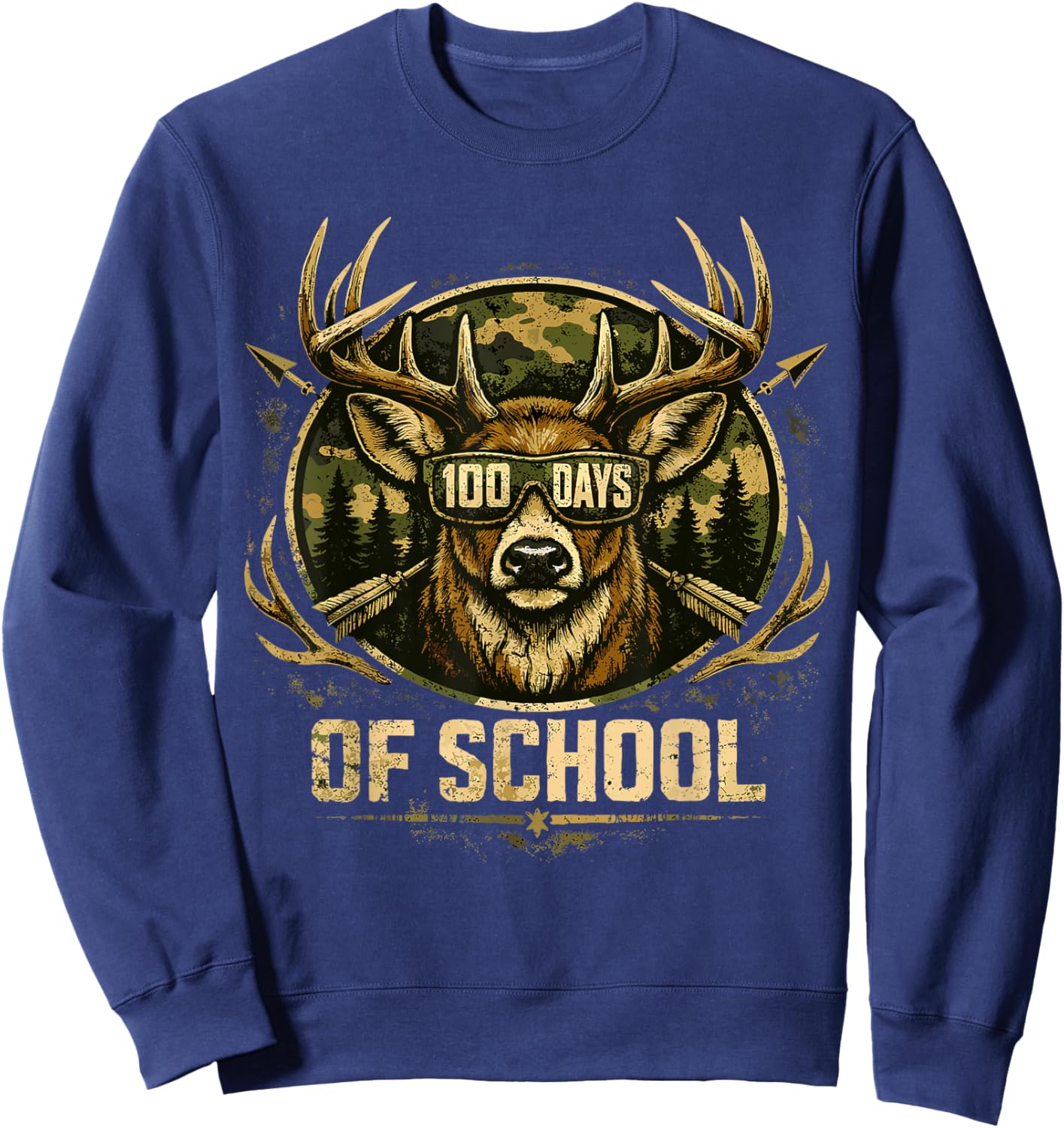 Funny Bucked 100 Day of School Camo Deer Outdoor Student Boy Sweatshirt - Sweatshirt | Navy