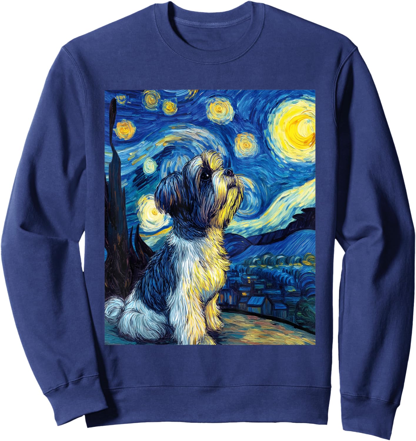 Shih Tzu Dog Van Gogh Starry Night Graphic Sweatshirt - Sweatshirt | Navy