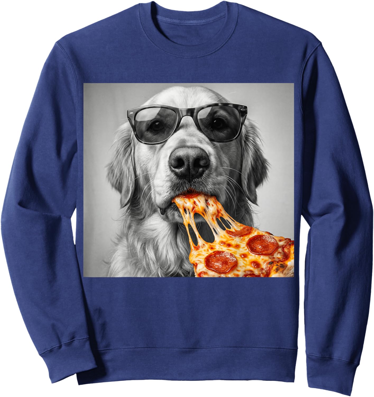 Cool Golden Retriever Eating Pizza Sunglasses Funny Dog Sweatshirt - Sweatshirt | Navy