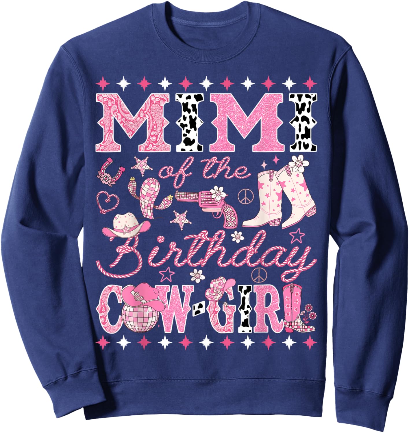 Mimi of The Birthday Cow-Girl Pink Rodeo Western Disco Sweatshirt - Sweatshirt | Navy
