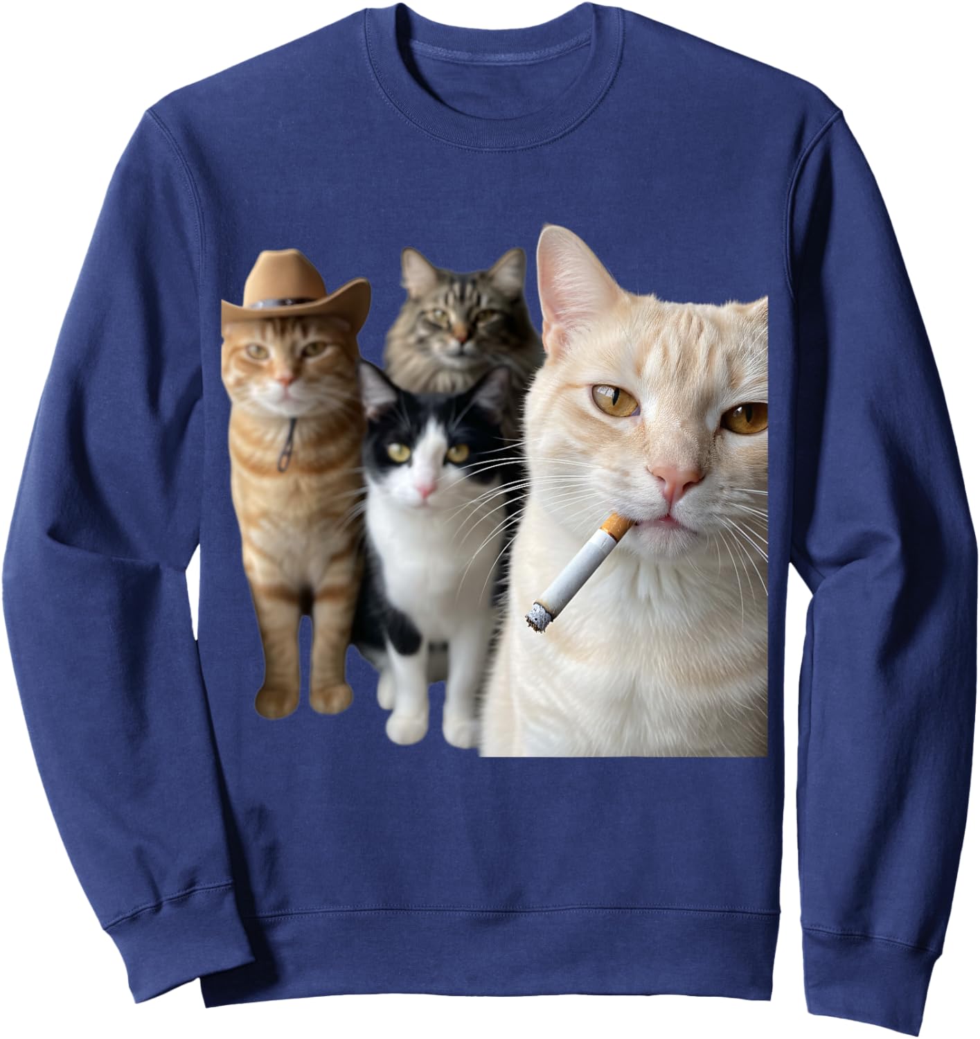 Smoking Cat Squad Funny Cat Art for Cat Lovers Sweatshirt - Sweatshirt | Navy