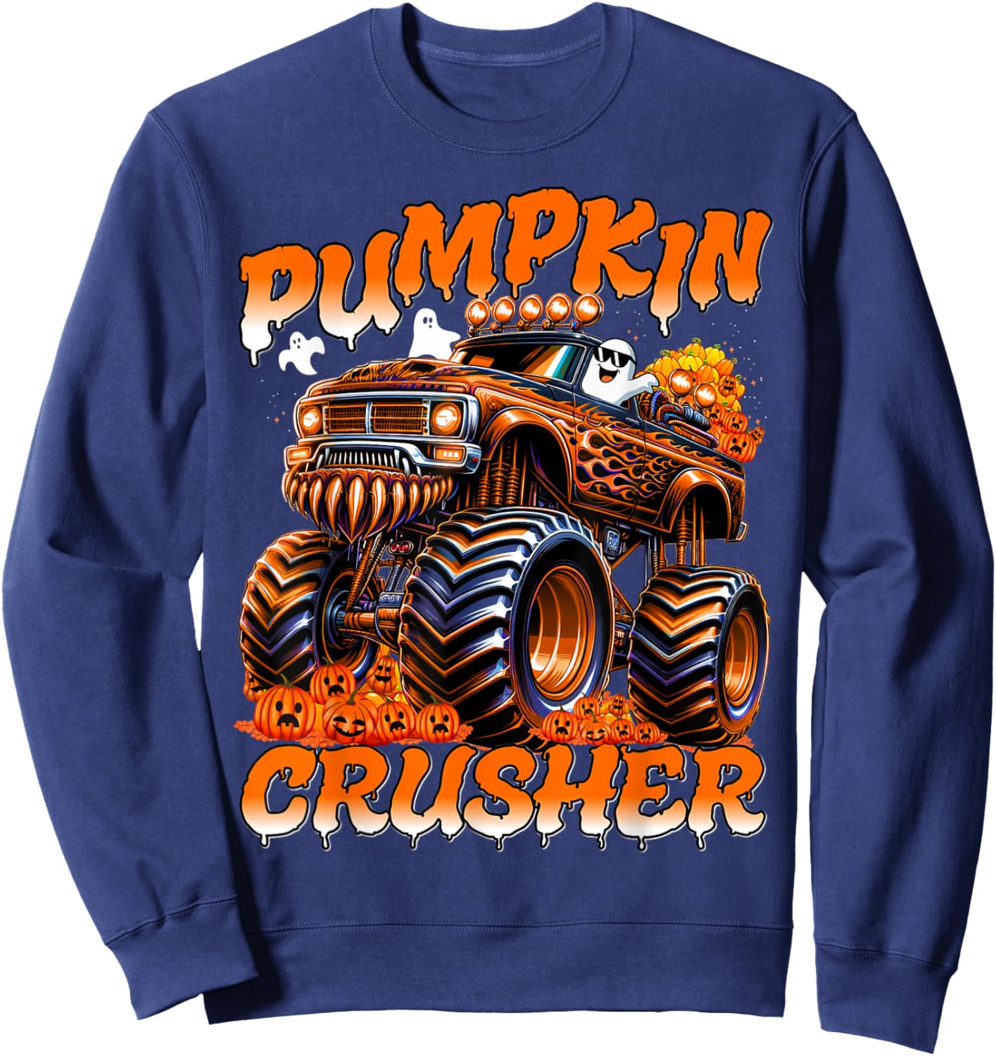 Pumpkin Crusher Monster Truck Ghosts Halloween for Boys Sweatshirt - Sweatshirt | Navy