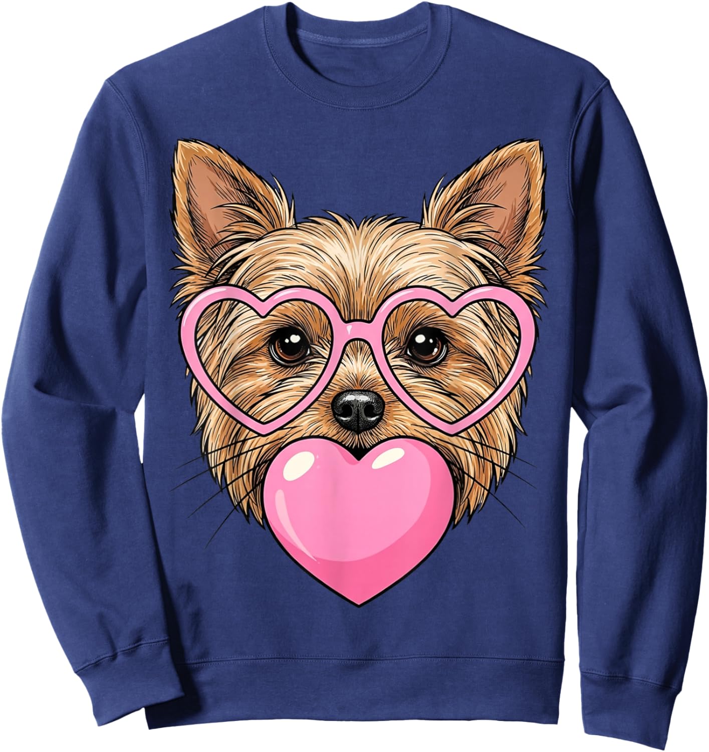 Funny Cute Yorkie Dog Heart Bubble Gum Puppy Face Animal Art Sweatshirt - Sweatshirt | Navy