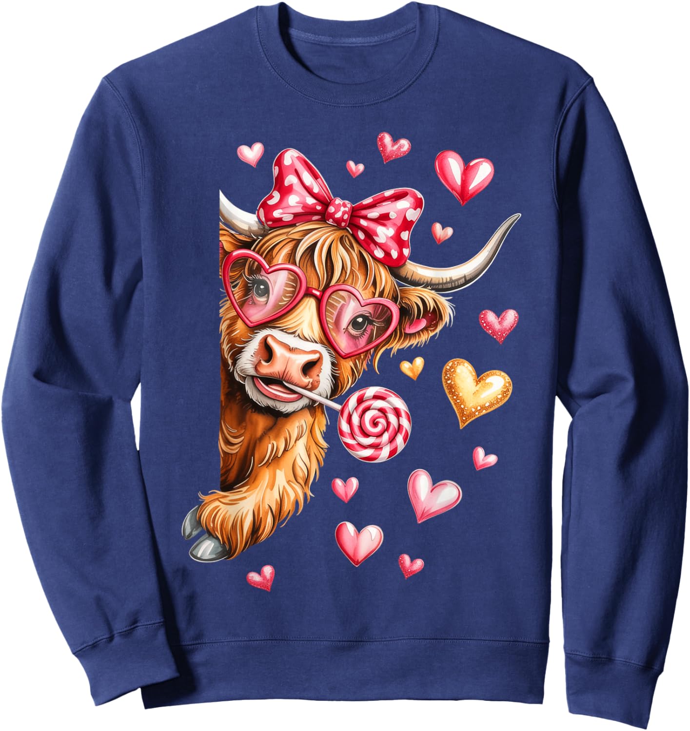 Valentine Highland Cow, Valentine Coquette Sweatshirt - Sweatshirt | Navy