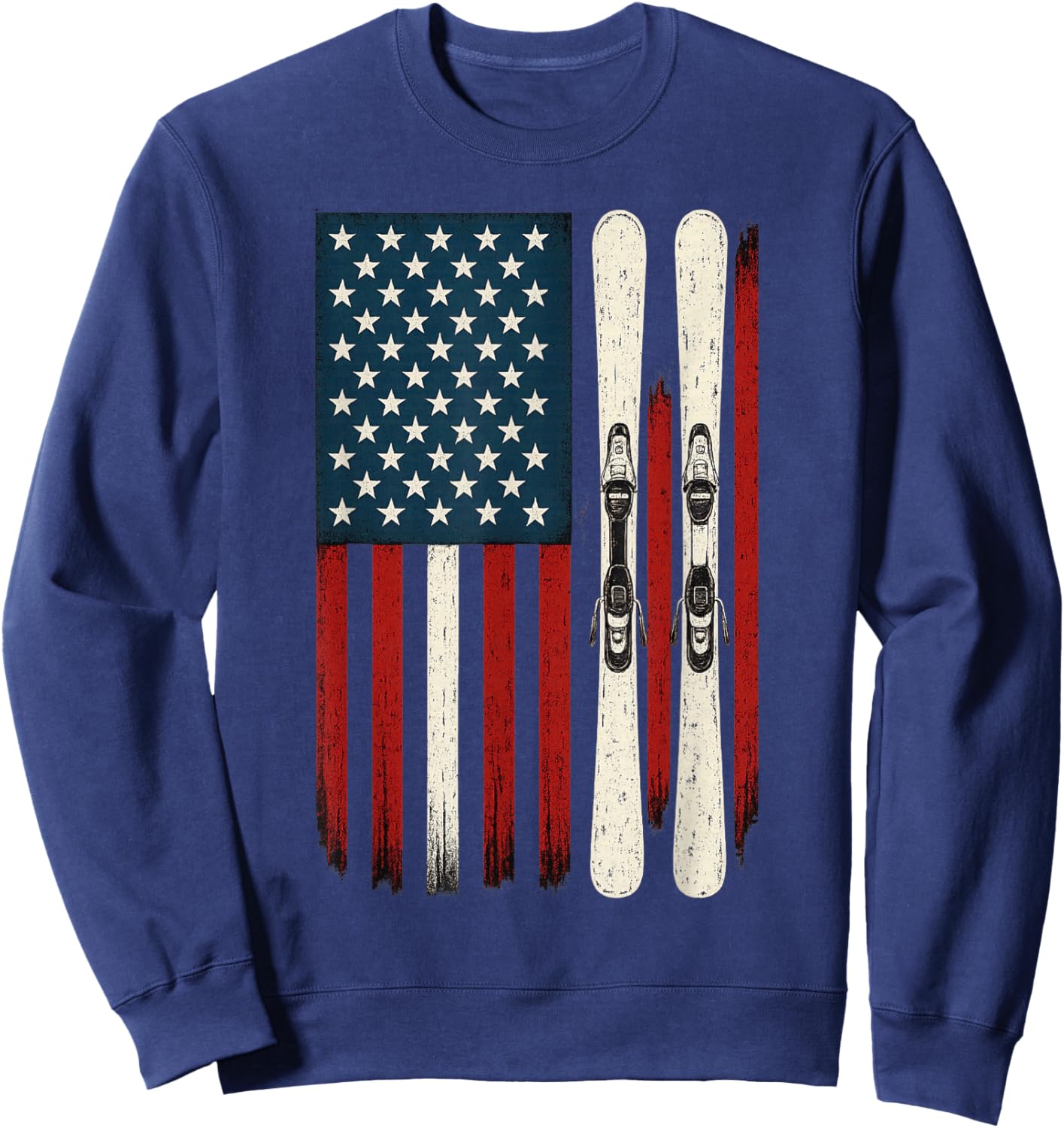 Downhill Ski Team 4th of July USA American Flag Skiing Skier Sweatshirt - Sweatshirt | Navy