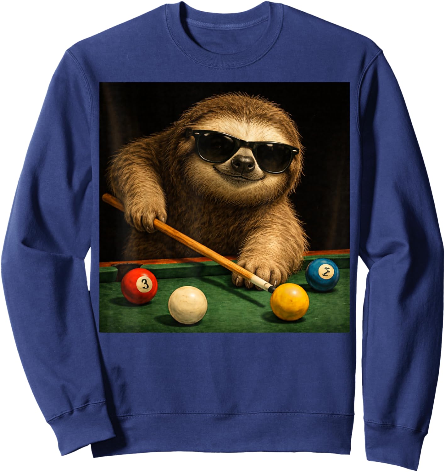 Sloth Playing Pool Billiards in Lounge Cool Funny Graphic Sweatshirt - Sweatshirt | Navy