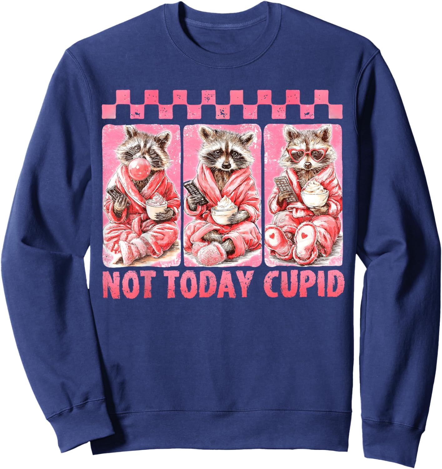 Not Groovy Today Cupid Valentine Racoon Anti Valentine's Day Sweatshirt - Sweatshirt | Navy