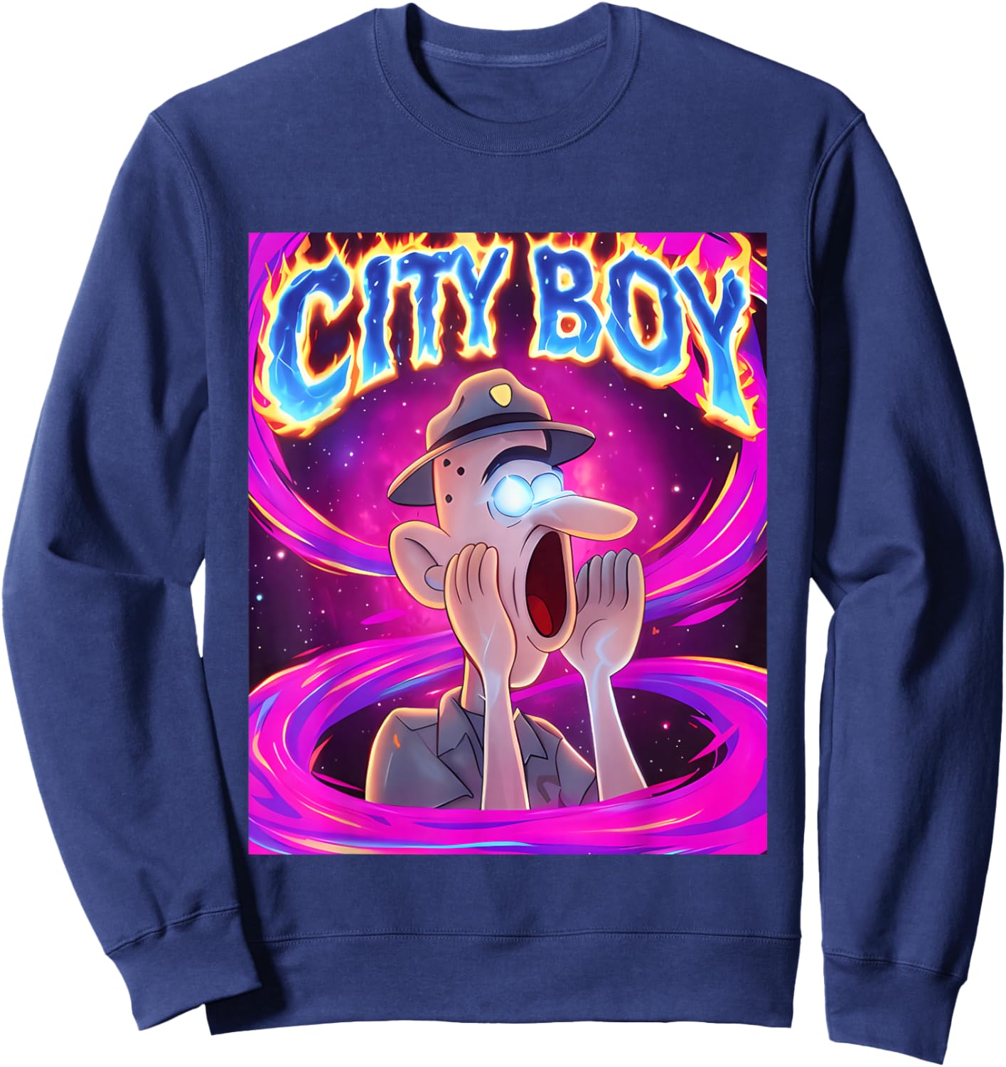 City Boy Brainrot Meme Reaction Loud Funny Cartoon Sweatshirt - Sweatshirt | Navy