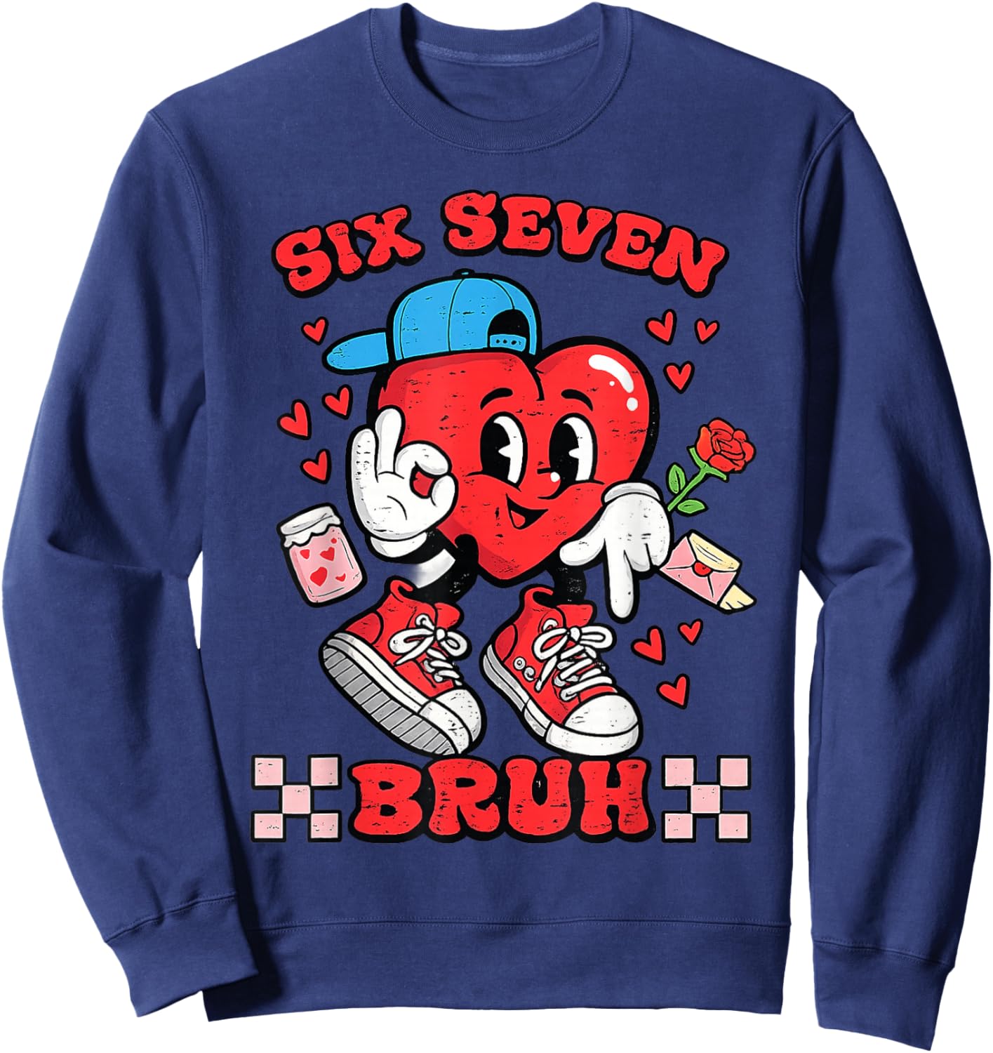 Six Seven Bruh Heart 67 Valentines Day Boys Sweatshirt - Sweatshirt | Navy