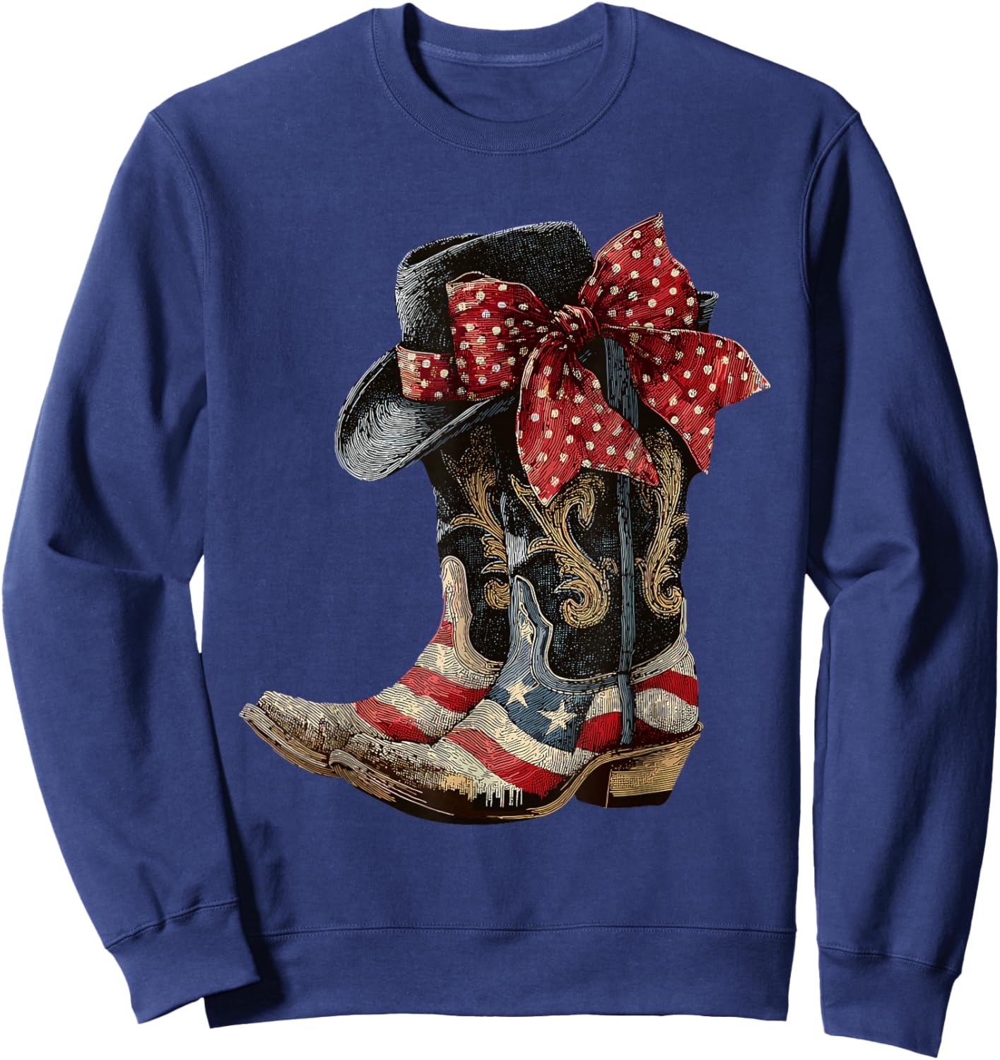 Retro Western Cowboy Cowgirl American Patriotic Rodeo Boots Sweatshirt - Sweatshirt | Navy