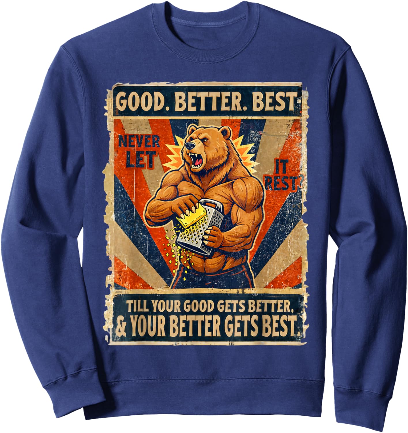 Angry Bear Grating Cheese Grater Hater Retro Sweatshirt - Sweatshirt | Navy