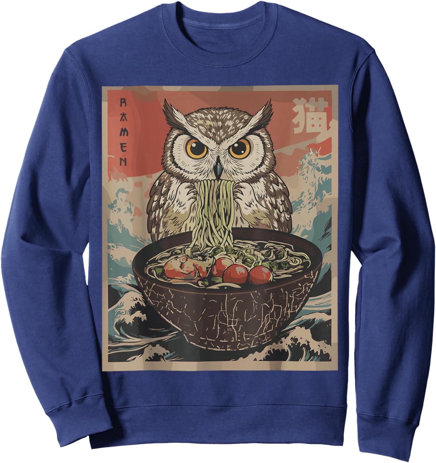 Ramen Japanese Graphic Owl Anime Shirts Women Sweatshirt - Sweatshirt | Navy