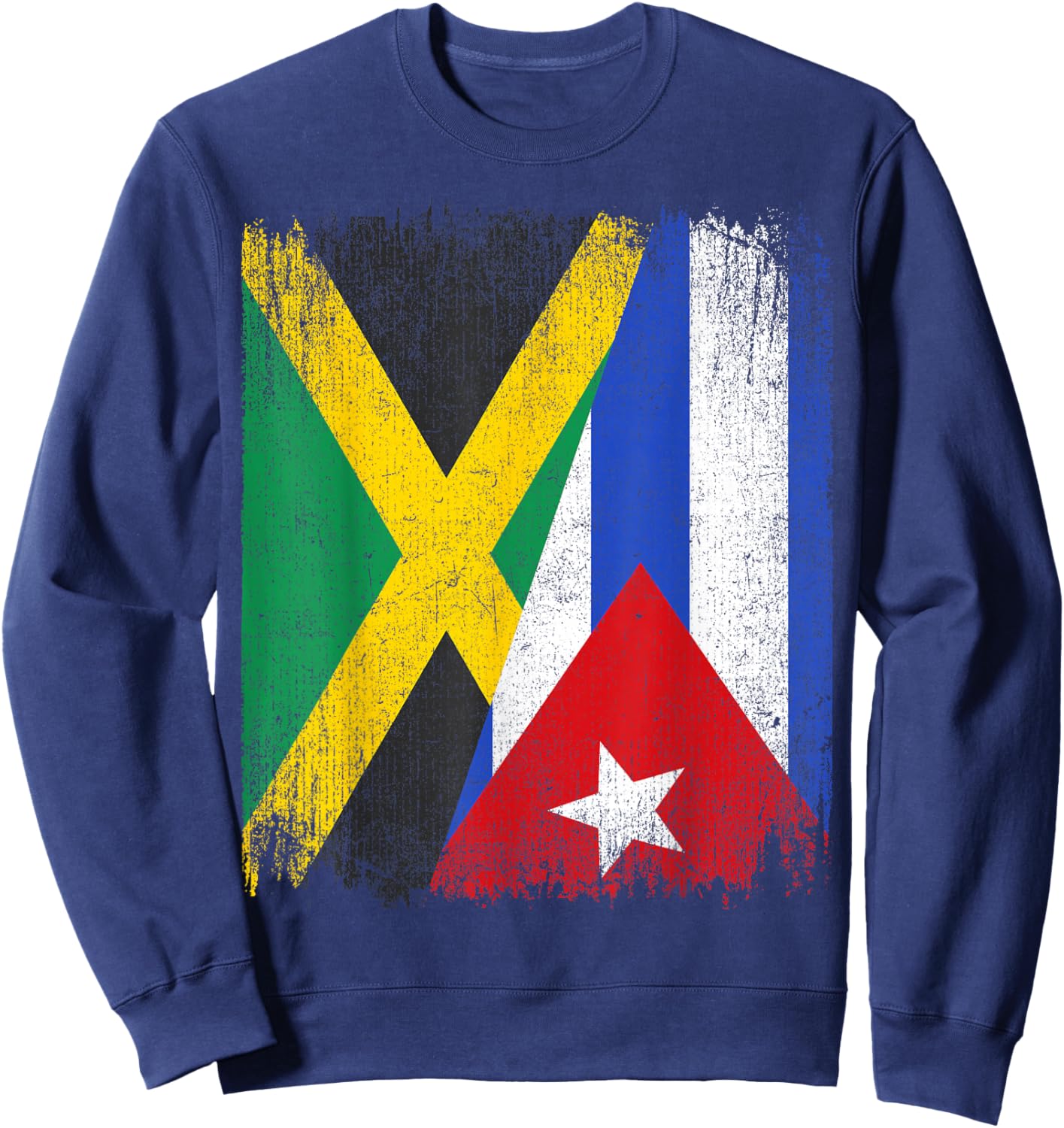 Half Jamaica Cuba Flag Jamaican Cuban Pride Roots Sweatshirt - Sweatshirt | Navy