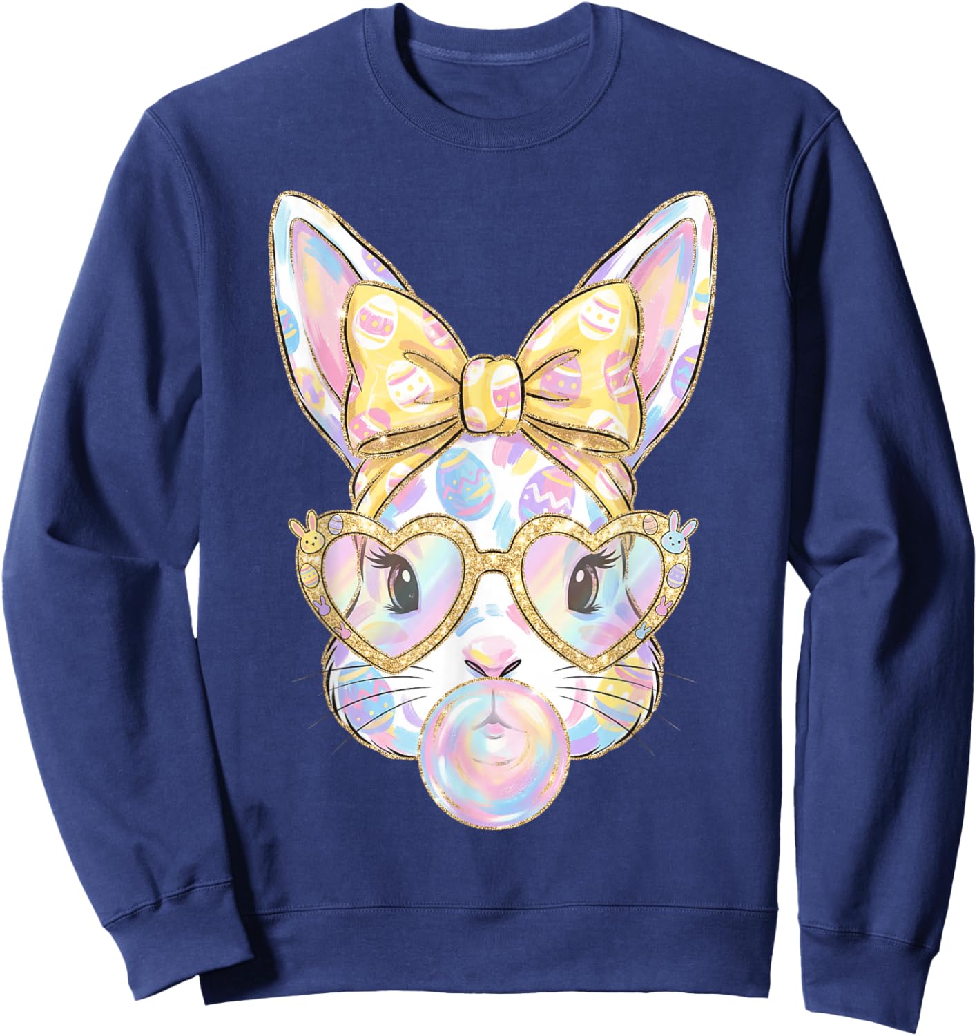 Cute Bunny Rabbit Face Tie Dye Glasses Girl Happy Easter Day Sweatshirt - Sweatshirt | Navy
