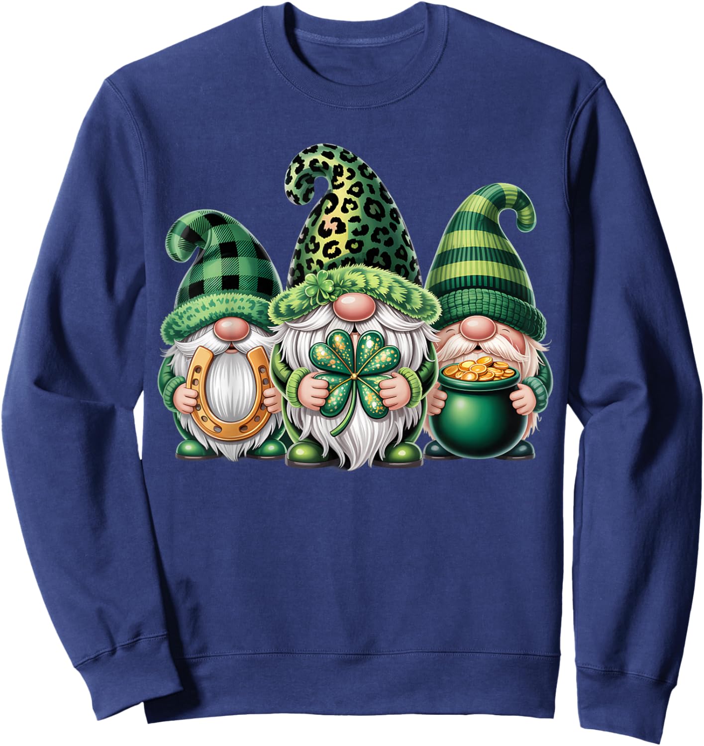 Gnomes Crew St Patricks Day Shamrock Leopard Women Men Kids Sweatshirt - Sweatshirt | Navy